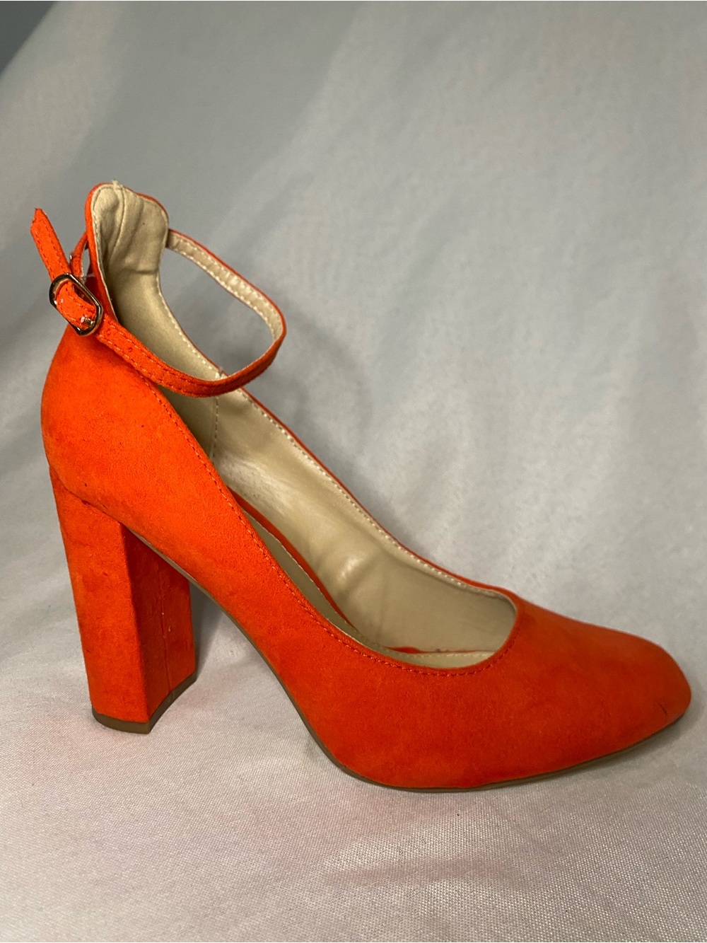 JustFab Bright Orange Suede Ankle-Strap Block Heel